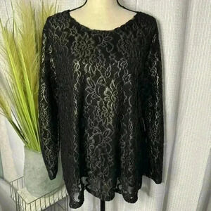 Chicos Women’s 3 US XL Top Lined Sheer Jacquard Back/Gold Long Sleeve Blouse